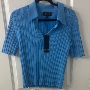 Truth by Republic Women' Blue Sweater Polo Style Shirt